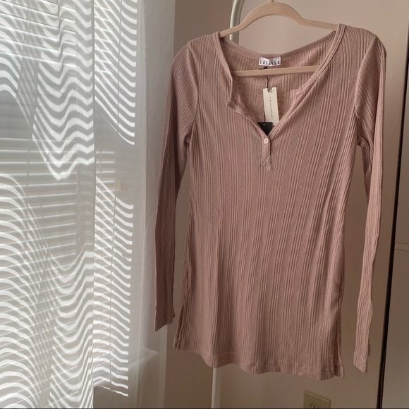 Anthropologie Blush Pink Ribbed Henley Top NWT Size L Boho - Picture 2 of 6